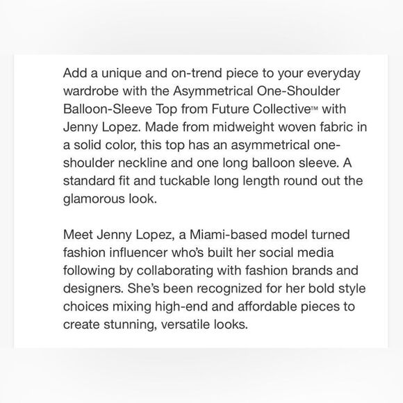 Target Future Collective Jenny Lopez one shoulder blouse size medium NWOT - Picture 12 of 12